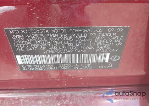 2010 Lexus Is 250 из США, поврежденный, VIN JTHBF5C23A2094641